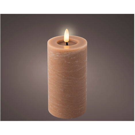 Bougie en cire LED lignes marbrées Ø7x15cm LUMINEO – Marron (1/2)
