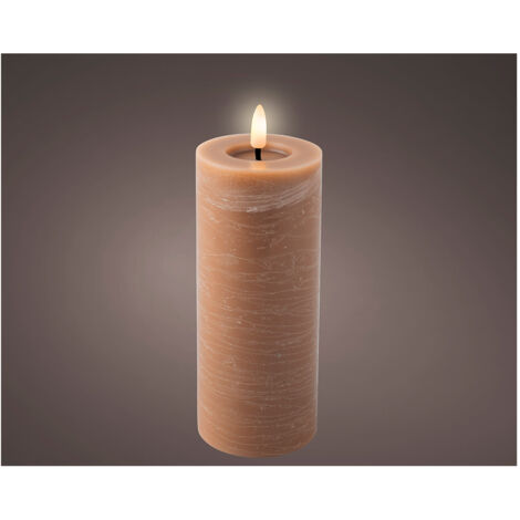 Bougie en cire LED surface lisse Ø7x19cm LUMINEO – Marron (1/2)