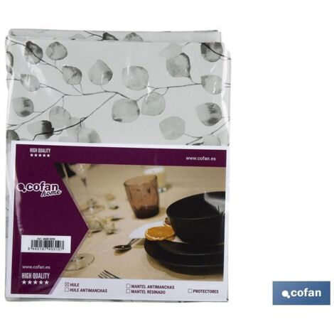 Toile cirée au design moderne de feuilles d'eucalyptus 140x250cm en PVC et polypropylène en gris et noir (1/3)
