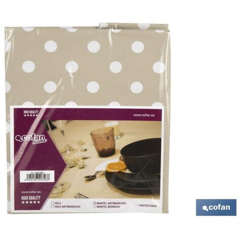 Nappe imperméable antitache à pois 140x250cm en vinyle et polyester beige et blanc (1/3)