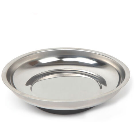 Plateau métallique magnétique rond Ø14,8x2,4x3,8cm en acier inoxydable couleur chrome (1/5)