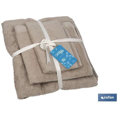 Lot de 3 serviettes de la gamme « Abisinia » 580/mg² de différentes tailles en 100% coton beige (1/4)