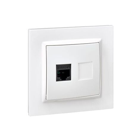 Base RJ45 CAT.5E "Série 10" avec cadre en couleur blanche en plastique IP20 8,4x8,4cm SIMON