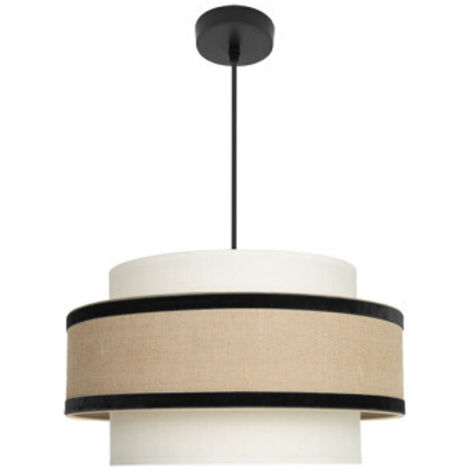 Fabrilamp – Suspension réglable 1xE27 Ø40cm – Abat-jour textile beige/noir – Design moderne – Hauteur 35-70cm – Éclairage chaleureux
