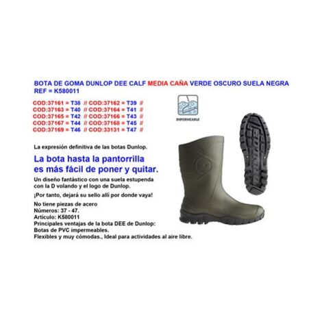 Dunlop botte en caoutchouc mi-mollet numéro 38 vert normal K580011