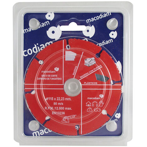 Disque à tronçonner en carbure de tungstène pour bois, plastique et PVC 115 mm x 22,23 mm (1/2)