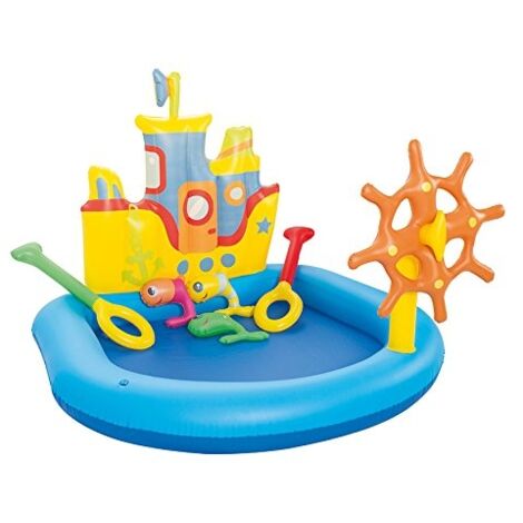 Bestway – Jeu d'eau pour bateau remorqueur 140x130x104cm – Centre de jeu avec gouvernail mobile – 4 anneaux gonflables – Facile à installer (1/10)