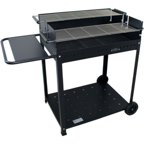 Barbecue charbon extérieur avec double grille réglable – Superficie de grill 71,5 x 26 cm (x2) – Roulettes pour déplacement facile – Imor