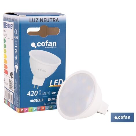 Ampoule LED COB GU-5.3 (5W 4000K 400lm) Ø5x5.5cm blanche (1/4)