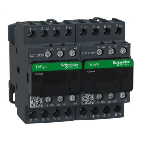 contacteur inverseur - tesys d - 25a - 4 pôles - 1f+1o - 48v ac - schneider electric lc2dt25e7 (1/2)