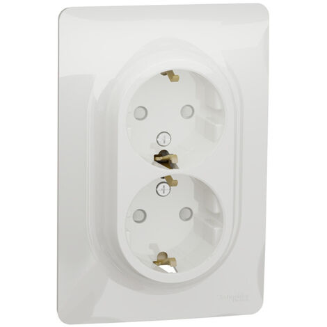 Unica - prise double 2P+T pour boîte 1P - DE - vis - Blanc - méca + plaque (NU206718) (1/3)