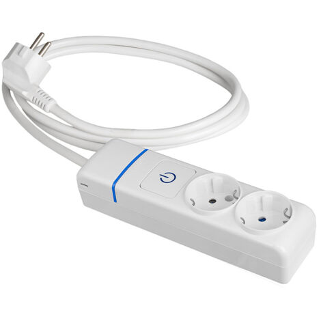 Multiprise à 2 prises (2P+T), avec interrupteur lumineux, câble de 1,5 m, H05VV-F 3G1,5 mm², blanche (1/2)