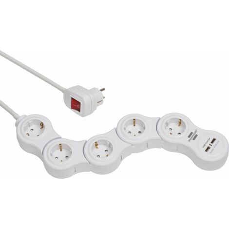 Brennenstuhl Prolongateur multiprise Vario Power avec prises-chargeur USB prises 5, blanc, 1,4m H05VV-F 3G1,5 - 1155350210 (1/5)