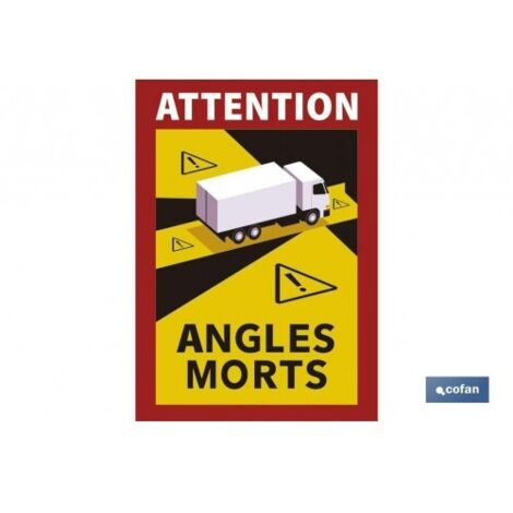 Autocollant pour Camion ou Autobus Étiquette obligatoire en France Signal ATTENTION ANGLES MORTS