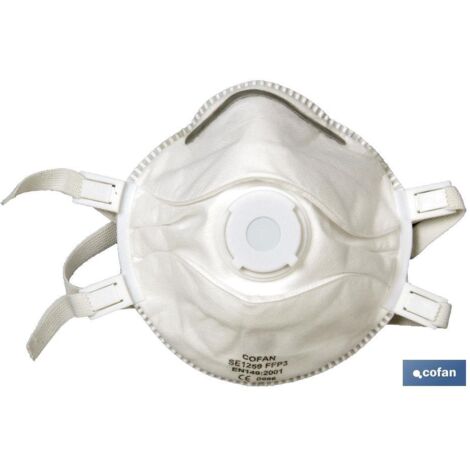 Masques FFP3 (D)  Non réutilisable  Avec valve d'expiration  Efficacité de filtration supérieure à 94%  Pack de 5 unités