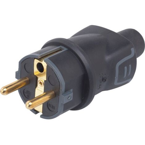 Legrand – Fiche électrique germanique 2P+T sortie droite noir – Caoutchouc – Intensité 16A – Indice de protection IP44 – Usage extérieur