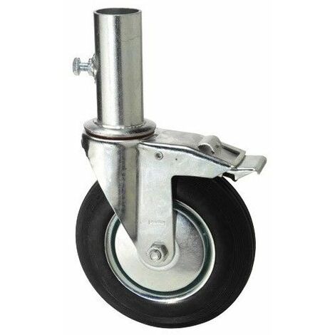 Wolfpack – Roue pour matériel d'atelier 200 mm – Caoutchouc spécial pour échafaudage – Largeur 46 mm – Diamètre tube 43 mm (1/4)