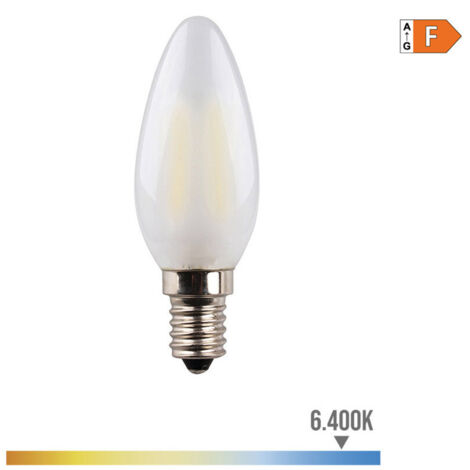 Bougie à Filament LED EDM Ampoule en Verre Mat E14 4,5W 470lm 6400K Lumière Froide Ø3,5x9,8cm (1/3)