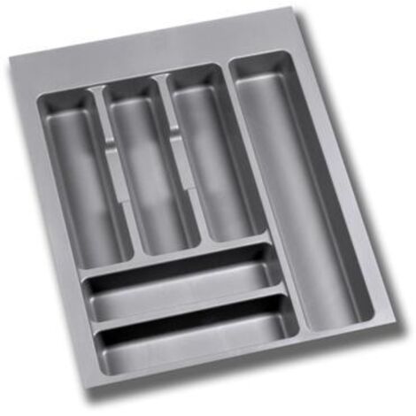Emuca – Range couverts universel 8329421 – Pour tiroirs 450mm – Plastique gris – Installation facile et ajustable – Grande capacité de rangement