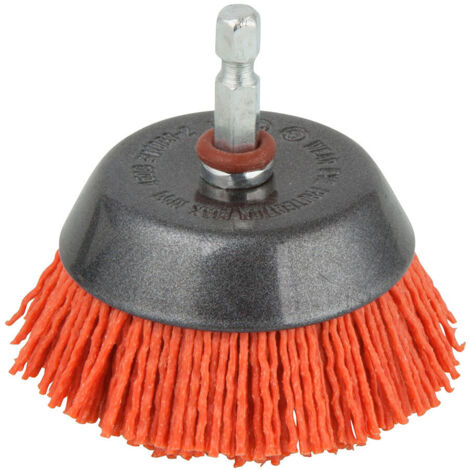 Wolfcraft – Brosse coupelle nylon 65mm 1506000 – Tige hexagonale 1/4' – Pour nettoyage et meulage métal, bois, plastique