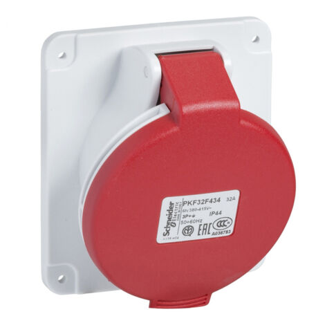 Schneider Electric – Socle encastré incliné 32A 3PT 380-415V IP44 – Protection IK08 pour chantiers humides – Installation facile – PKF32F434 - INCL 32 A (1/4)