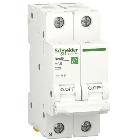 Disjoncteur unipolaire 20A – Courbe C – 6000A 230V – Pour installations électriques résidentielles – Schneider Electric - Resi9