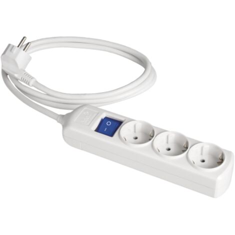 Socle multiple avec 3 prises Schuko 2P+T avec interrupteur et câble bleu (Jusqu'à 3680W 16A 250V) IP20 22,4x5x4,1cm (1/2)