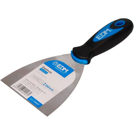 EDM – Spatule professionnelle 100 mm – Manche en caoutchouc – Lame en acier inoxydable pour travaux de plâtrerie – Élimination peinture et papier (1/2)