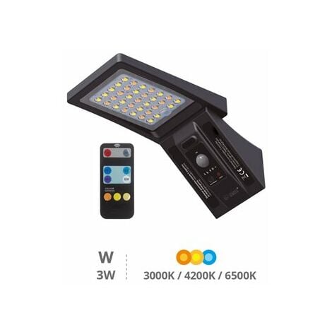 Applique solaire LED Ganda avec détecteur de mouvement et crépusculaire 3W 3000 - 4200 - 6000K