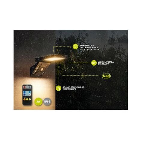 Applique solaire LED Ganda avec détecteur de mouvement et crépusculaire 3W 3000 - 4200 - 6000K