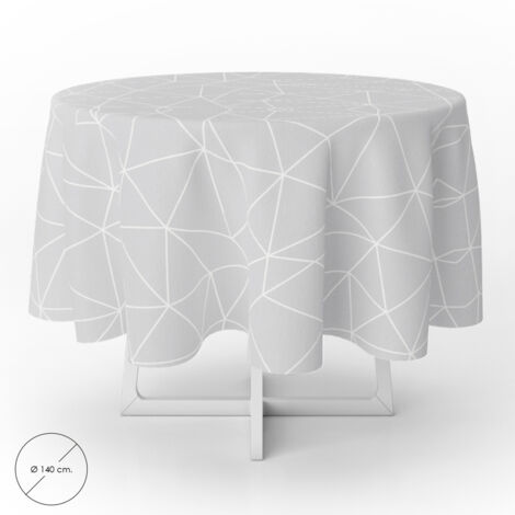 Nappe ronde en toile cirée anti-taches Ø 140 cm. Gris Géométrique (1/5)