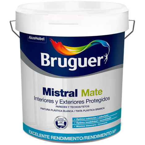 Peinture Plastique Blanche Mat Mistral Peinture Acrylique Mate, Intérieur/extérieur - Bruguer (1/2)
