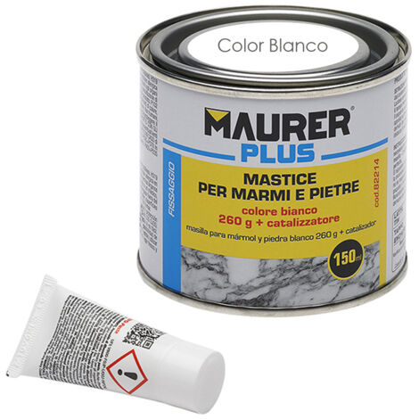 Maurer – Mastic silicone pour marbre et pierre 150 ml – Colle à base de résine polyester – Usage vertical et horizontal – Couleur blanche