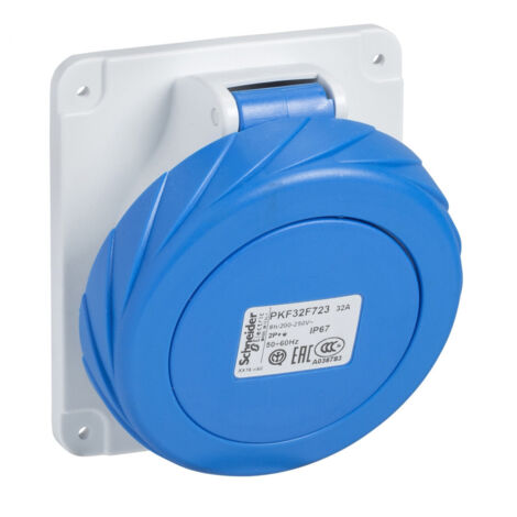 socle de prise inversée - pratika - 16a - ip67 - 220v - 2p+t - schneider electric pkf16f723