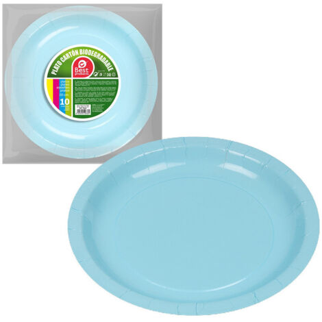 Lot de 10 assiettes en carton bleu bébé ø20 cm Best Products Vert (1/3)