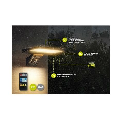Applique solaire LED Ganda avec détecteur de mouvement et crépusculaire 8W 3000 - 4200 - 6000K
