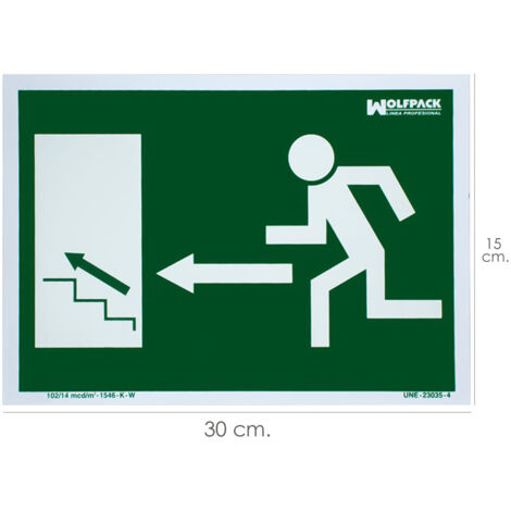 Enseigne Fluorescente Sortie Escalier Supérieure Gauche 21x30 cm. (1/2)