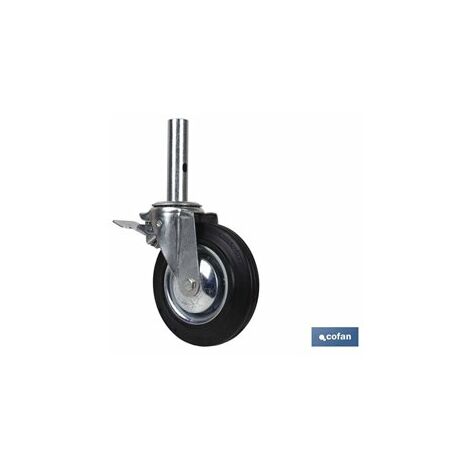 Roue pivotante d'échafaudage avec frein tube mâle 200 x 46 mm