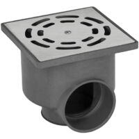 Siphon inox VH 105x105x90mm avec sortie Ø50mm en PVC gris