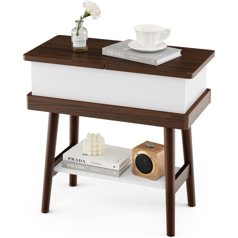 GOPLUS Table Basse Ovale Vintage avec Plateau Verre Trempé et Cadre Bois d'Acacia-Charge 50KG -118x71,5x47,5cm Noyer - Maison