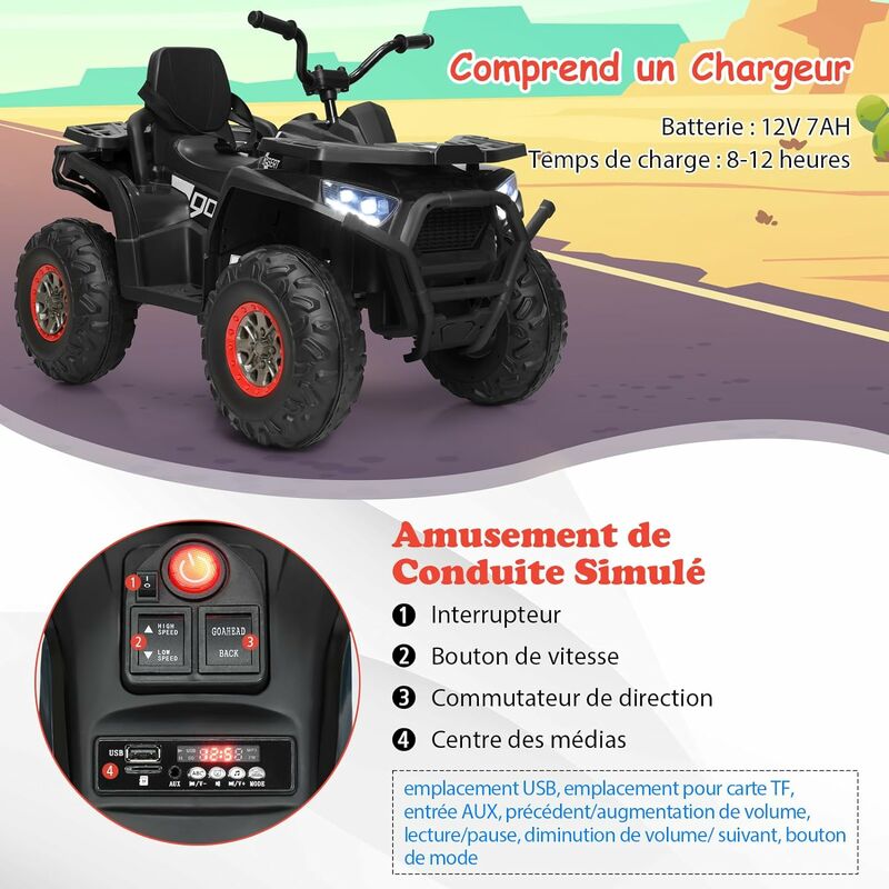 Tracteur Electrique avec Télécommande 2.4G 12V 7AH Vitesse : 3-8 km/h MP3  Port USB pour Enfants de 3 à 8 Ans Rouge - Costway
