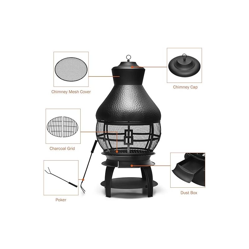 Poêle En Fonte Brasero Extérieur - Cheminée Barbecue Avec Grille Et Housse - Style Aztèque