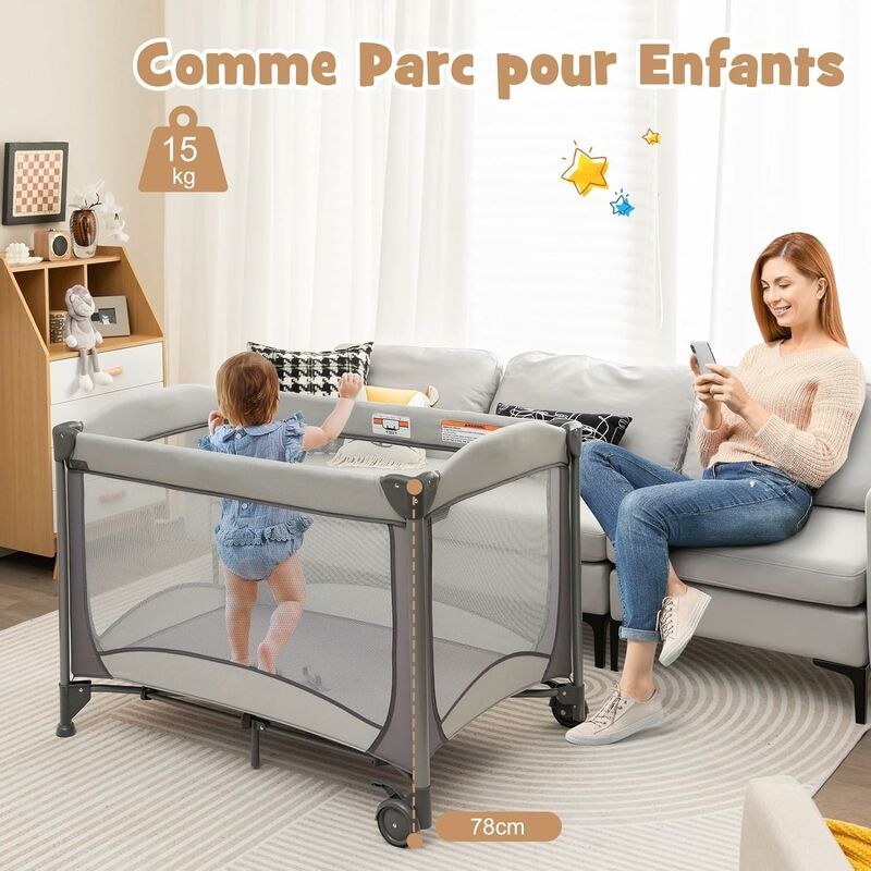 DREAMADE Lit Parapluie Bébé Pliable avec Table à Langer, Matelas, Jouets, Sac de Transport, pour DREAMADE Lit Parapluie Bébé Pliable avec Table à Langer, Matelas, Jouets, Sac de Transport, pour