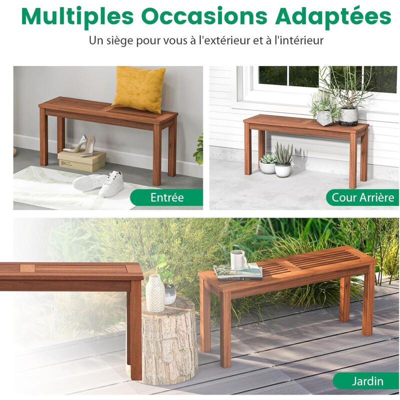 GOPLUS Banc De Jardin 140 Cm HDPE - Sans Dossier, Siège à Lattes, Résistant Intempéries, Charge 340 Kg - Noir/Gris - 7