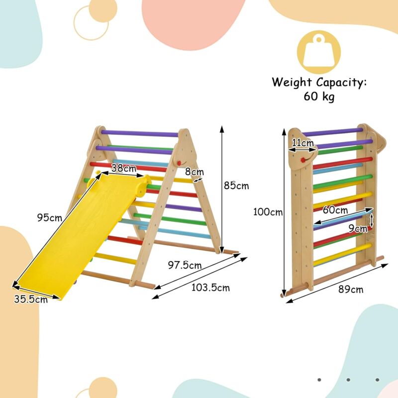 Station De Jeux En Bois - GOPLUS - 7 En 1 Triangle Arche Montessori D'escalade Avec Toboggan,Rampe, Échelle, Charge 50KG, 1 Ans+ - Jeux - Jouets