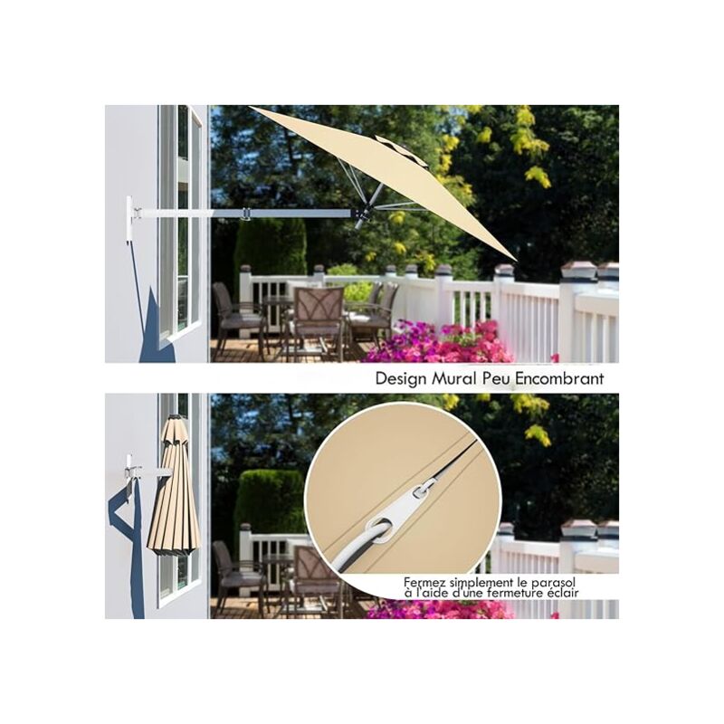 GOPLUS 247CM Parasol Cantilever Mural, Parasol De Jardin Extérieur