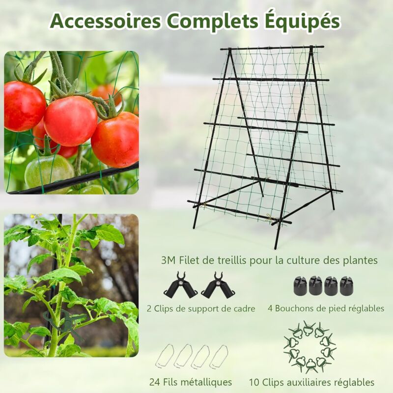 GOPLUS 2 PcsTreillis de concombres,Filet de Jardin pour Plantes Grimpantes, Légumes et Fleurs, Support de Plante Stable en Forme d'A avec Accessoires, Filet de Treillis 122cm (L) x 86 cm