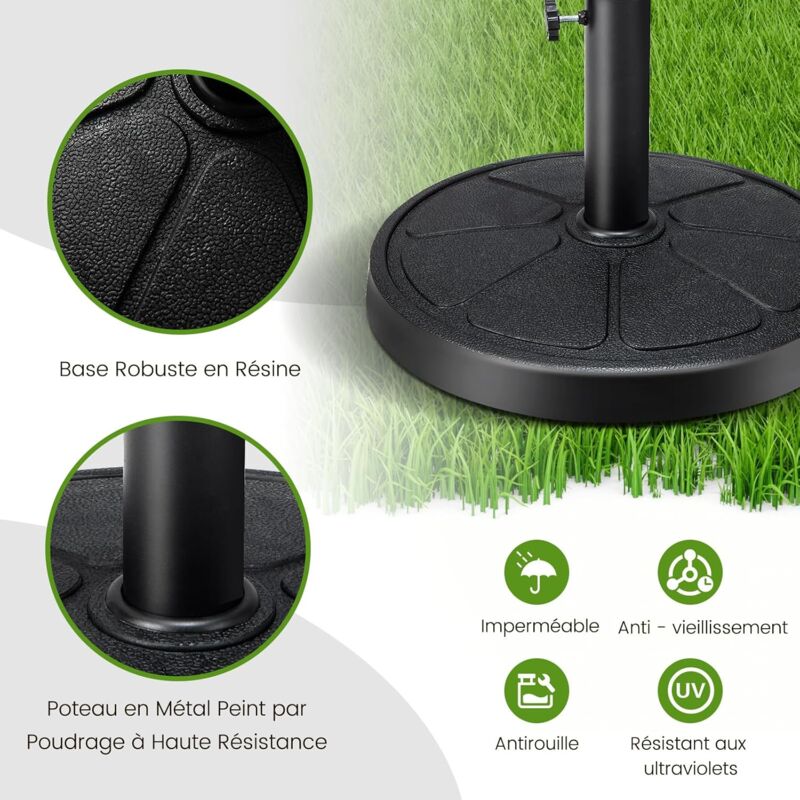 Pied De Parasol Carré En Métal - Support Lourd Rotatif Pour Jardins, Terrasses, Plage - Compatible 41/49mm