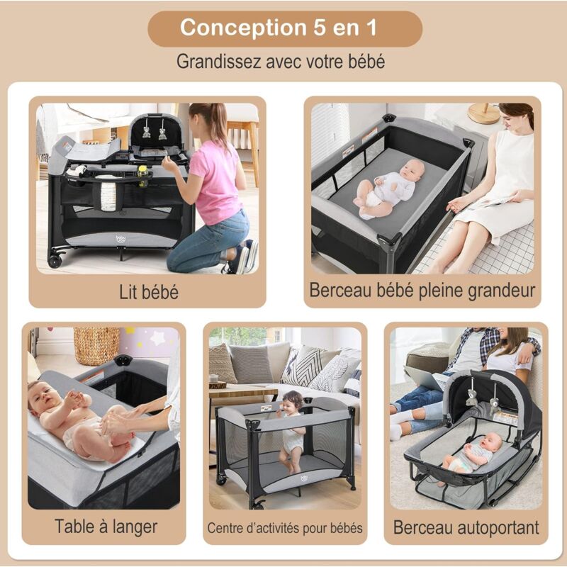 Berceau De Voyage Pliable Pour Bébé – Lit Respirant Avec Moustiquaire – Couffin Portable 3-en-1 Convertible En Sac à Dos – Idéal Outdoor