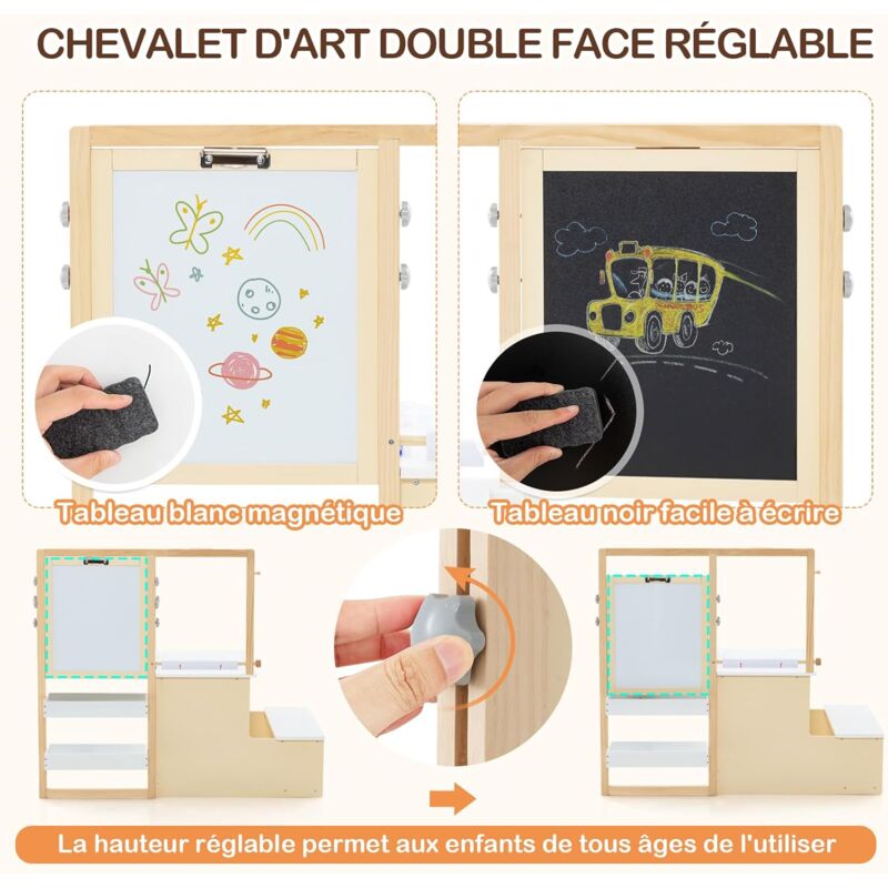 Tableau Enfant Double Face GOPLUS - Tableau Blanc/Noir Magnétique - Avec Papier Et Rangement - Dès 3 Ans